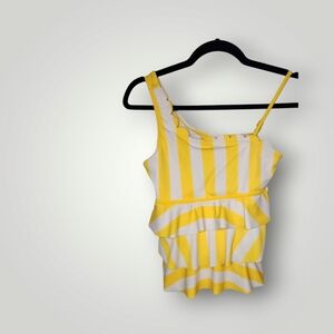 Justice canary yellow white striped tankini top youth size 16